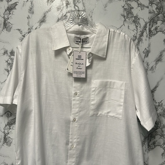 Hemstitch Men's Short Sleeve Cotton Button Down Shirt Collared Summer Size XXL - Picture 5 of 11